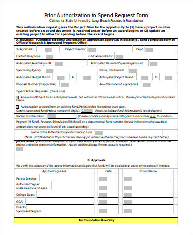 prior authorization to spend request form