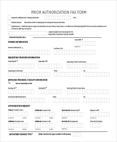 prior authorization fax form