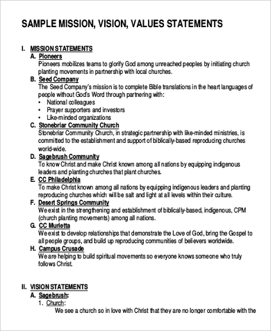 sample personal statement on world vision core values pdf