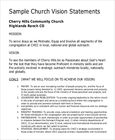 FREE 9 Sample Vision Statement Templates In MS Word PDF   Vision Statement For Church 