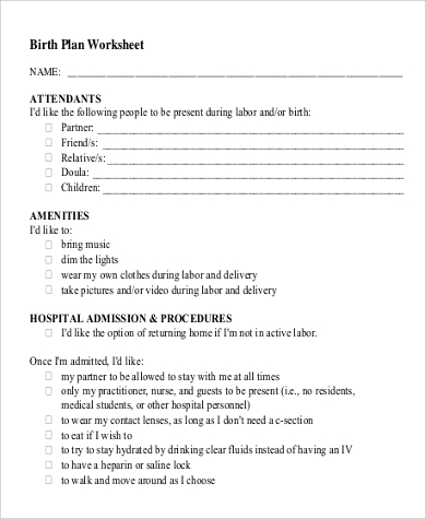 birth plan worksheet