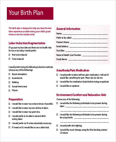 labour birth plan in pdf