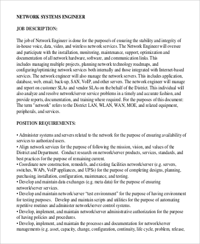 network systems engineer job description