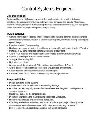 control system engineer job description