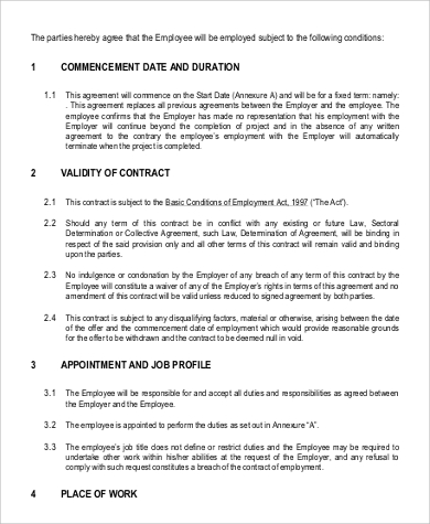 fixed term employment contract