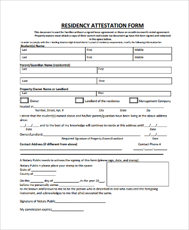 residency attestation form