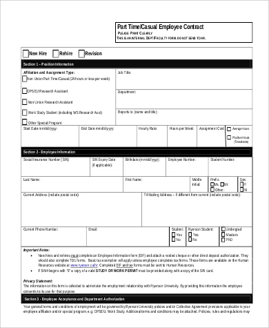 Restaurant employment contract template