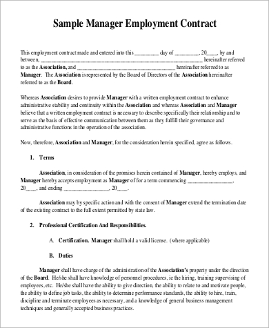 sample manager employment contract
