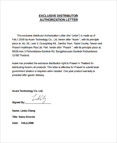 distributor authorization letter