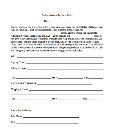 authorization payment letter