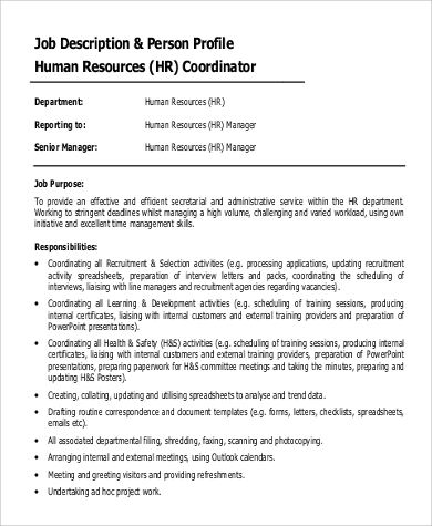 sample senior hr coordinator job description