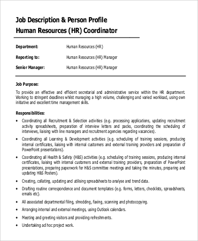 Job Description Hr   Sample Senior HR Coordinator Job Description 