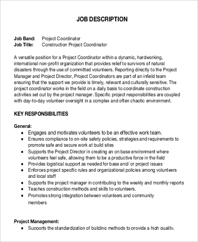 Project co- ordinator job descriptions