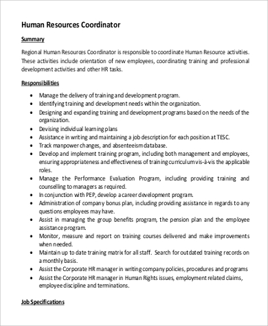 regional hr coordinator job description