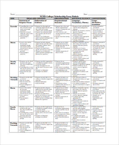 rubric scholarship essay