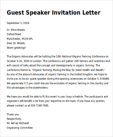 Sample Invitation Letter For Guest Speaker