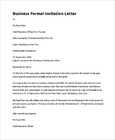 business formal invitation letter