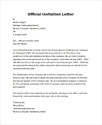 Official Invitation Letter Template