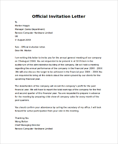 FREE 27+ Sample Invitation Letter Templates in PDF | MS Word | Google Docs