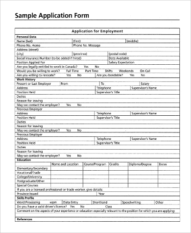 applications printable job sample Examples Sample PDF   Application Job  Word, Printable 9 in