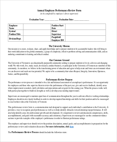 annual employee performance review form