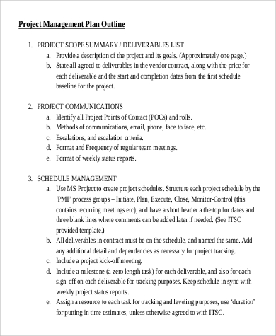 project plan management outline templates