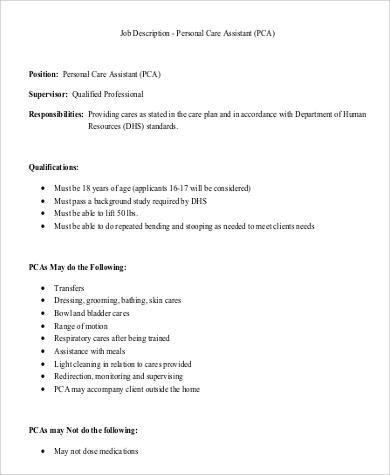 pca supervisor job description