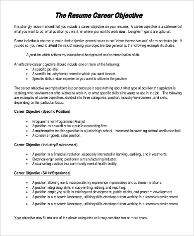 Free 9 Resume Objective Statement Samples In Pdf