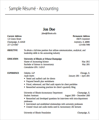 resume objective statement accounting