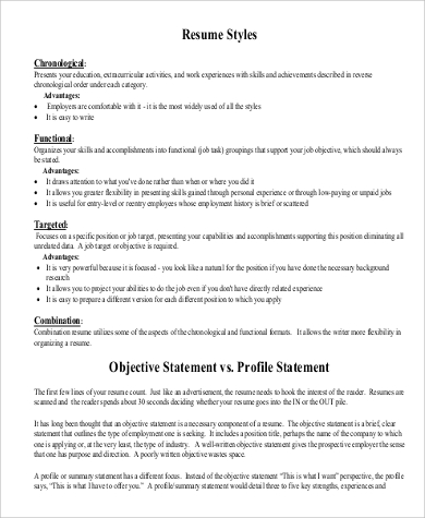 resume styles objective statement