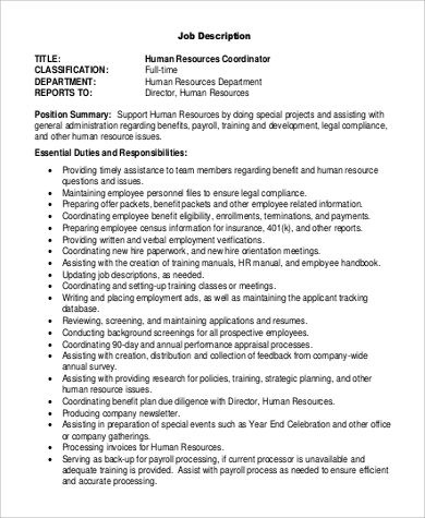 Human resources coordinator job description canada