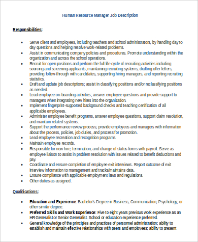 Job description of general manager human resource