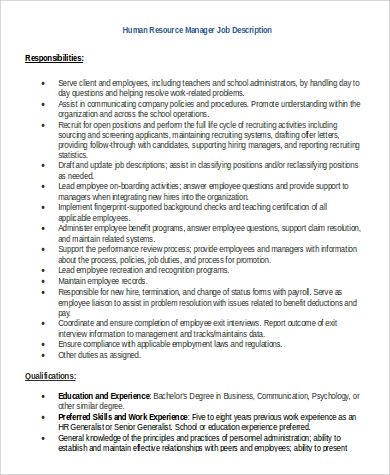 human resource manager job description