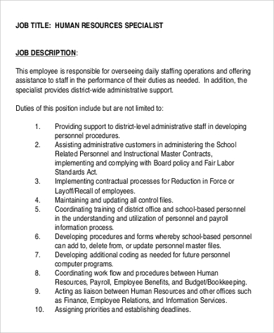 hr research specialist job description