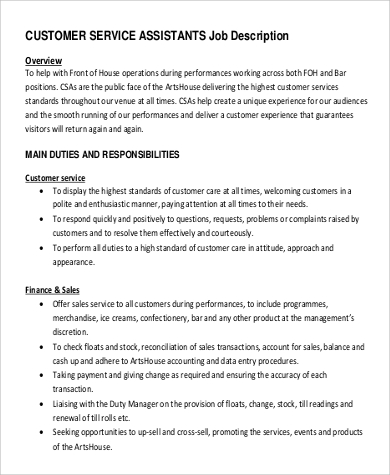 Customer Service Job Description Templates 15 Free Sample