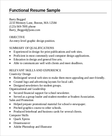 functional entry level resume