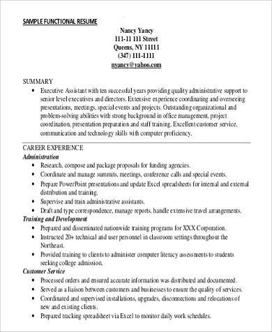 customer service functional resume sample