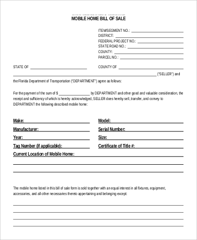 Free Printable Sample Bill of Sale Templates in MS Word | PDF