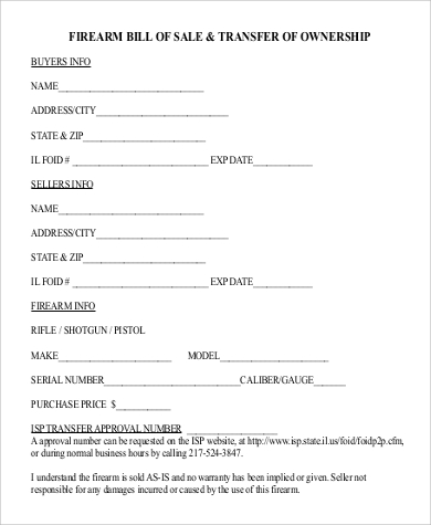 example of firearm bill of sale