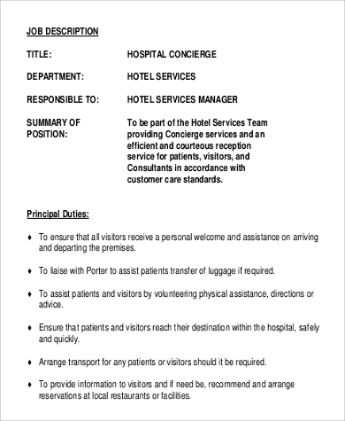 hospital concierge job description