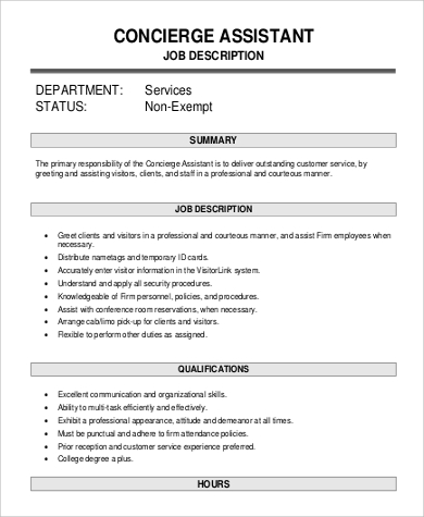 concierge assistant job description
