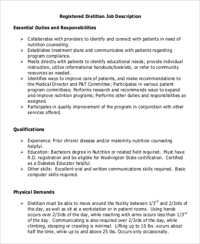 registered dietitian job description