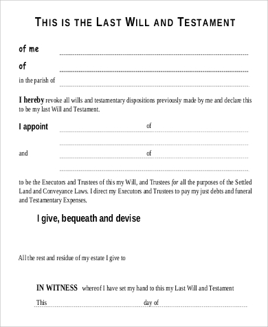 simple printable wills free 9 in  Will PDF  Form Simple Examples Word,