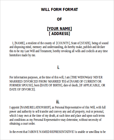 FREE 15+ Simple Will Forms in MS Word