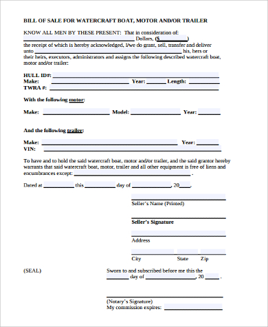 example of trailer bill of sale