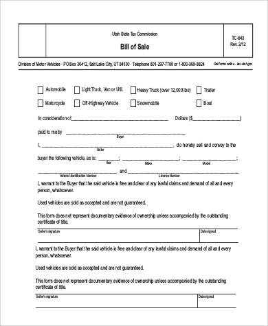 travel trailer bill of sale example