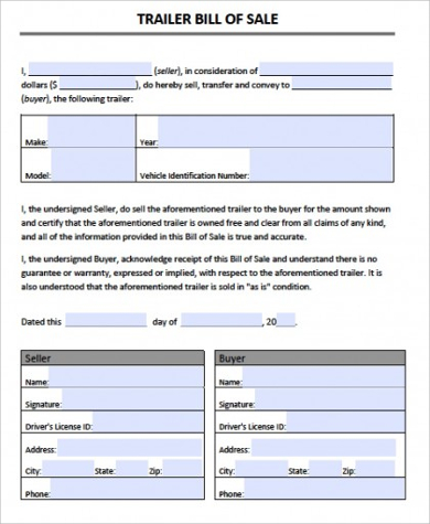 trailer bill of sale for vehicle