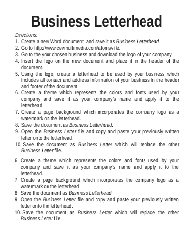 professional business letterhead instruction