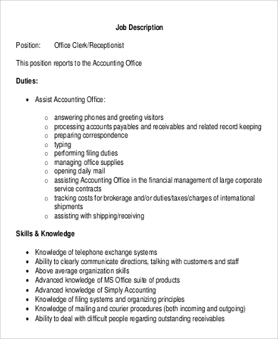 Sample Office Clerk Job Description - 12+ Examples in Word ...