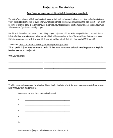 project action plan worksheet example